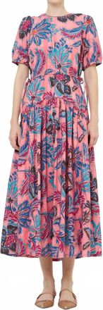 Oliphant Piped Puff Sleeve Maxi Dress In Rose