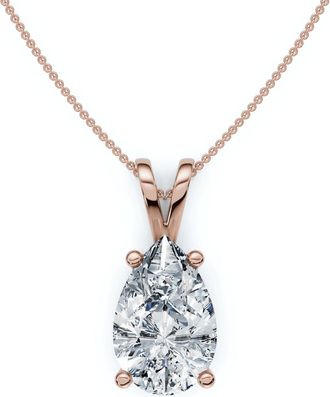 Pompeii3 4Ct Solitaire Pear Shape Diamond Pendant Lab Grown 14k Gold 18 Necklace