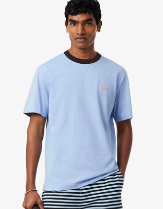 Lacoste Mens Lacoste Classic Fit Colour-Block Cotton T-Shirt - Blue - Size: 4 medium