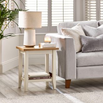 Furniturebox Solid Wood Side Table End Table Bedside Table - Eden Square Wooden Table for Living Rooms Bedrooms - Pale Oak Stain Top Cream Legs