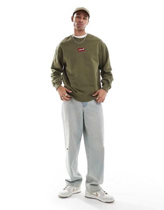 Levi's Felpa verde oliva comoda con logo batwing applicato al centro