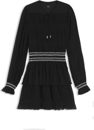 BOSS Plissé dress with smock-stitched waistband