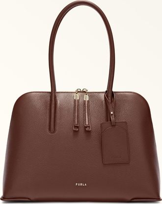 Furla Atmosfera Borsa A Mano L Cioccolato Marrone Pelle Di Vitello Granata Keria Donna