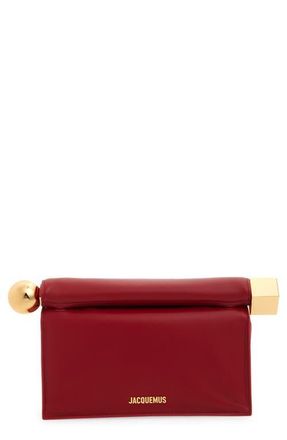 Jacquemus La Pochette Rond Carr&eacute; Leather Clutch in Dark Red 480 at Nordstrom