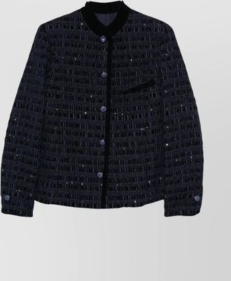 Emporio Armani textured blazer with front pocket and velvet collar