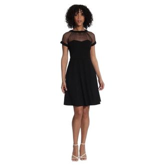 Maggy London Mesh Yoke Dress Black V-Back Fit & Flare Cocktail JZZ185
