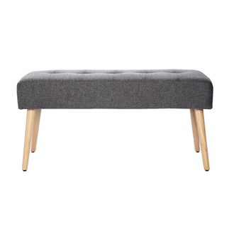 Miliboo Miliboo - Banco Capiton&eacute; De Tela Efecto Aterciopelado Texturizado Gris Claro Y Madera Clara 95 Cm Guesta