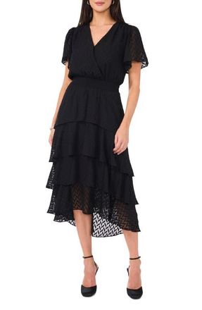 Vince Camuto Four Tiered Flutter Sleeve Chiffon Midi Dress in Rich Black at Nordstrom, Size Small