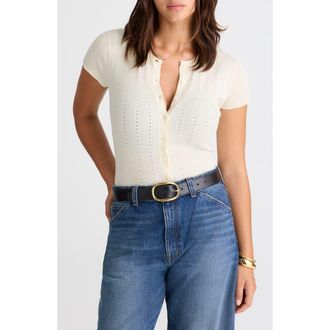 Madewell Short Sleeve Pointelle Cotton Blend Cardigan in Ivory at Nordstrom Rack, Size Xx-Large