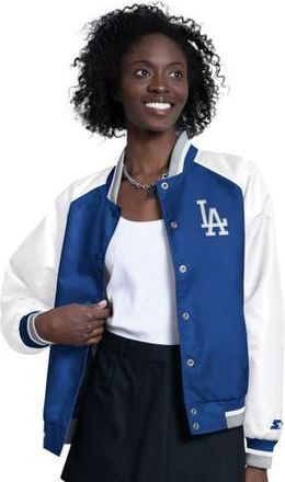 Starter Womens Starter White/Royal Los Angeles Dodgers Blitz Varsity Raglan Full-Snap Satin Jacket at Nordstrom, Size X-Large