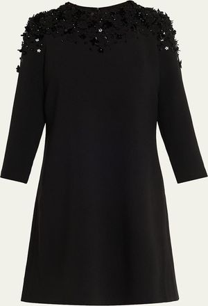 Teri Jon A-Line Floral Applique Crepe Dress