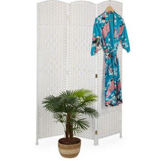 Relaxdays Relaxdays - Biombo 3 Paneles, 170 X 120 Cm, Tabique Interior, Madera Y Cuerda Papel, Separador Ambientes Plegable, Blanco