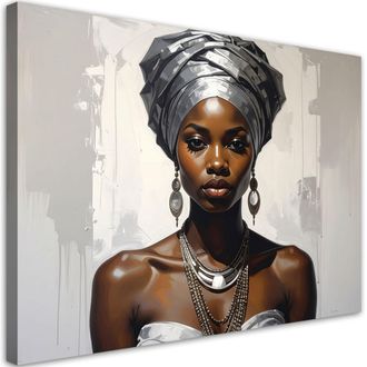 Feeby Impresi&oacute;n De Imagen, Retrato De Una Mujer Con Un Turbante Plateado En Estilo Glamour, 120x80