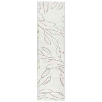 Beliani Alfombra De Pasillo Moderna 80 X 300 Cm De Tela Motivo Hojas Entrada Apto Para Calefacci&oacute;n Por Suelo Radiante Base Antideslizante Pelo Corto Beige Cla