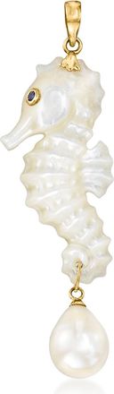 Ross-Simons Mother-Of-Pearl Seahorse Pendant With 9mm Cultured Pearl in 14kt Yellow Gold