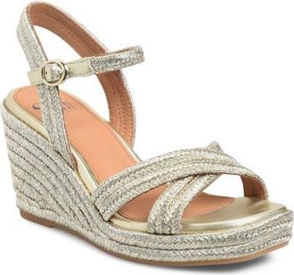 S&ouml;fft Newbury Espadrille Ankle Strap Platform Wedge Sandal in Platino at Nordstrom, Size 6.5