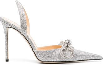 Mach & Mach 95mm Double Bow glitter pumps - women - Calf Leather/Calf Leather/Glitter - 38.5 - Silver