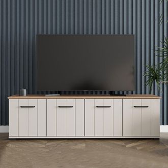 Dmora Mueble Para Tv Erbez, Un Estante, 4 Puertas, Con Patas, 156x40x44h Cm Blanco Crema
