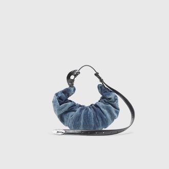 Diesel Grab-D-Small scrunched hobo bag in treated denim - Shoulder Bags - Woman - Blue