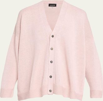 Eskandar Cotton Linen V-Neck Cardigan - Mid Length