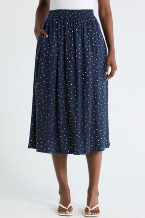 Caslon Linen Blend Pull-On Skirt in Navy Still- White Cabana Dot at Nordstrom Rack, Size X-Small