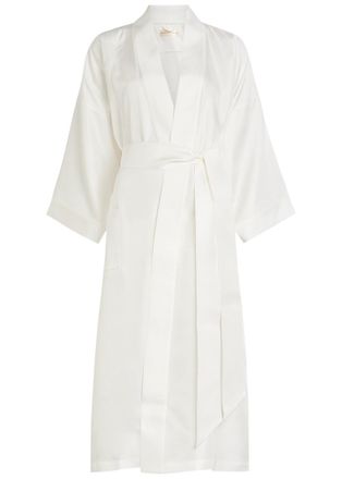 Olivia Von Halle Sabine Silk Robe - Ivory - One Size