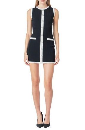 endless rose Colorblock Button Front Mini Sweater Dress in Black at Nordstrom Rack, Size X-Small