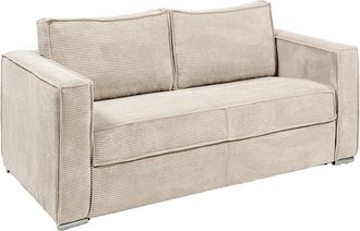 Vente-Unique Sof&aacute; cama de 3 plazas de apertura r&aacute;pida de pana beige LORETO