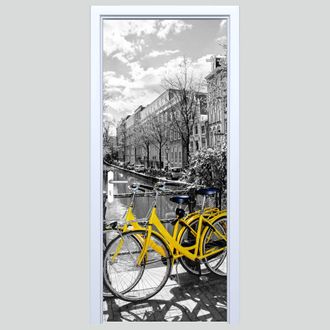 OEM Pegatina De Tela Para Puerta Con Dise&ntilde;o De Bicicletas Amarillas Amsterdam 278pd