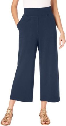 Roaman's Side Pocket Essential Stretch Yoga Capri Pant in Navy at Nordstrom, Size 32