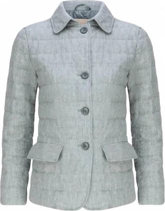 Herno Womens Quilted Linen Jacket In Open Blue
