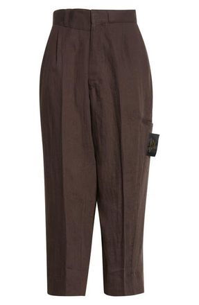 Undercover Crop Linen Straight Leg Pants in Brown at Nordstrom, Size 1
