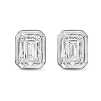 Diana M. Jewels 14Kt White Gold 8.00 cts Lab Grown Emerald Diamond Bezel Studs