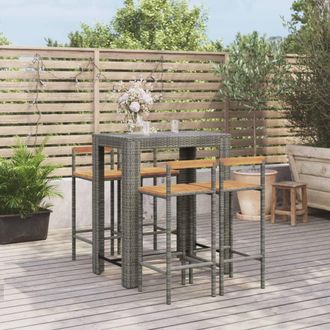 vidaXL Mesa Bar Y Taburetes Jard&iacute;n 5 Pzas Madera Acacia Rat&aacute;n Pe Gris Vidaxl