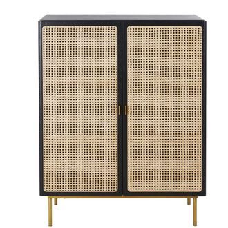 Maisons du monde Aparador de 2 puertas de rejilla de rat&aacute;n color negro
