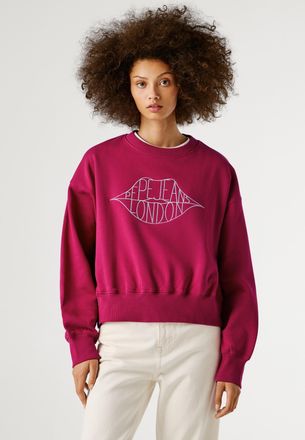 Pepe Jeans London Sweatshirt PEPE JEANS BERNIS, Damen, Gr. XL, 387penn pink, Sweatware, Obermaterial: 85% Baumwolle, 15% Polyester, bestickt, normal, Rundhals, Rippb&uuml;nd