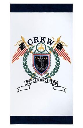 Brooks Brothers Logo Crest Cotton Beach Towel in White at Nordstrom Rack