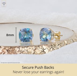 MAX + STONE Sterling Silver or Gold 8mm Cushion Cut Gemstone Birthstone Stud Earrings