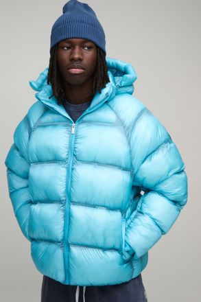 Boohooman Mens Oversized Ripstop Translucent Duvet Puffer Jacket - Blue Polyamide - Size Medium