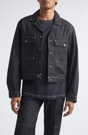 Christophe Lemaire Studded Denim Trucker Jacket in Slate at Nordstrom, Size 52