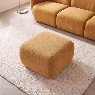 Maisons du monde Puf para sof&aacute; modular de tejido de poli&eacute;ster efecto lino ocre