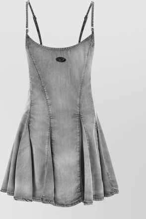 Diesel denim paneled pleated mini dress