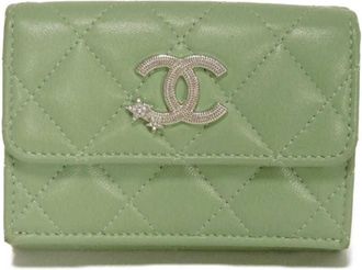 Chanel Light Green Rhinestone Wallet (Tri-Fold) (Pre-Owned)