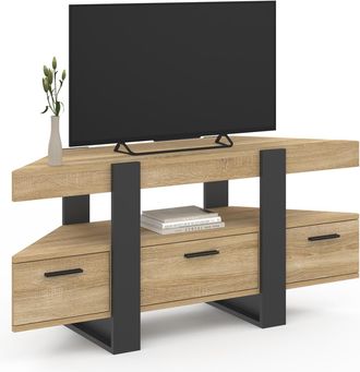 IDMarket Idmarket - Mueble Tv Rinconero Phoenix Con Caj&oacute;n De Madera Y Negro 116 Cm