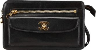 Chanel Pre-owned Clutches, female, Black, Size: ONE SIZE Pre-owned Coco Mark Lambskin Clutch Bag