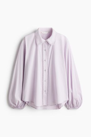 H&M Baumwollbluse mit Spitzenborten - Helllila
