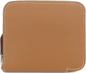 Herm&egrave;s Silkin Brown Silk Leather Coin Purse/Coin Case (Pre-Owned)
