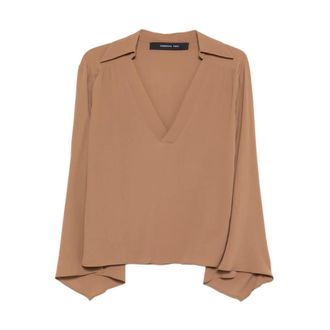 Federica Tosi Blouses, female, Brown, Size: XS V-neck Blouse