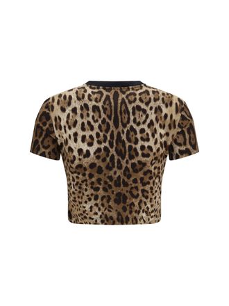 Dolce & Gabbana Womens Leopard-Print Cropped T-Shirt Leo New Cotton T-Shirts And Polos