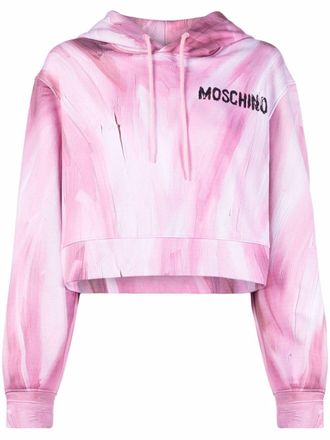 Moschino brushstroke-print cropped hoodie - Pink